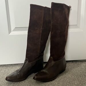 Dark Brown Leather & Suede Tall Western Riding Boots
